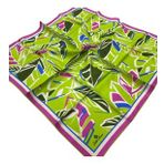 Silk Home SYR26603 Fıstık Yeşili-Pembe Geometrik Yaprak Desen Tivil İpek Eşarp