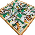 Silk Home SYR26605 Yavruağzı-Yeşil Geometrik Yaprak Desen Tivil İpek Eşarp