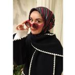 Silk Home SYR27721 Lacivert-Şeker Pembe Geometrik Desenli Tivil İpek Eşarp