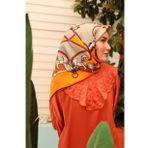 Silk Home Tivil İpek Eşarp 11436-17 Turuncu Karışık Desen