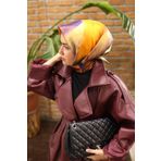 Silk Home Tivil İpek Eşarp Ist11448-23 Mürdüm, Parlak Turuncu, Yeşil, Mor Karışık Desen