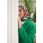 Silk Home Tivil Yeşil, Ekru, Pembe, Koyu Bordo, Kırmızı Desenli İpek Eşarp Ist11386-27