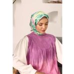 Silk Home Toz Pembe-Limon Sarısı Geometrik Yaprak Desen Tivil İpek Eşarp 11407-58