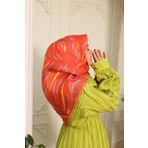 Silk Home Turuncu Sarı Desenli Tivil İpek Eşarp 11432-18