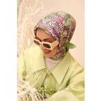 Silk Home Yeşil Mor Tivil İpek Eşarp 11434-08 Çiçek Desen