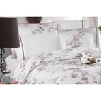 Silkarea Florentina V.2 %100 Pamuk Saten Nevresim Takımı Tek Kişilik Beyaz Mor - Beyaz - Mor - 160 x 220 cm