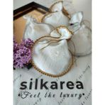 Silkarea Lavander Gıft Set -Ipek Iğne Oyası Işlemeli Lavanta Kesesi - Kutulu - Krem Rengi - Beyaz