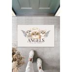 Silkcoat Home İç ve Dış Mekan Beyaz Kapı Önü Paspası Angels Kediler Desen Paspas - 45 x 70 cm