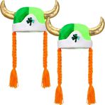 Silkfly 2 Adet Aziz Patrick Günü Yonca Örgüsü Viking Şapkası Yeşil Yonca Viking Kaskı Çok Renkli Vikingler Boynuzlu Şapka Komik Viking Kostüm Aksesuarı Yetişkinler Çocuklar Kadınlar Erkekler Kızlar