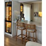silla Concept 2'li Odin Bar Sandalyesi Teddy Krem Kumaş Hasırlı Naturel Ahşap Ada Sandalye (2 ADET)
