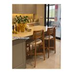Silla Concept 4'lü Zion Bar Sandalyesi Teddy Krem Kumaş Hasırlı Naturel Ahşap Ada Sandalyesi (4 Adet)