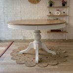 Silla Concept Baba Ayaklı Masa Naturel Ahşap Yuvarlak Üst Tablalı Beyaz Ayaklı Açılır Masa (Çap 120 Cm) - Naturel - Beyaz