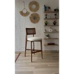 Silla Concept Zion Bar Sandalyesi Teddy Krem Kumaş Hasırlı Ceviz Ahşap Ada Sandalye