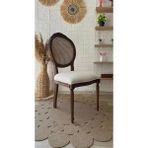 Silla Madalyon Sandalye Teddy Krem Kumaş Oymalı Hasırlı Ceviz Ahşap Sandalye