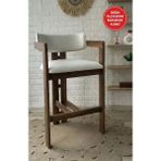 Silla T Bar Sandalyesi Teddy Krem Kumaş Bar Sandalyesi Ceviz Ahşap Ada Sandalye