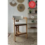 silla T Bar Sandalyesi Teddy Krem Kumaş Bar Sandalyesi Naturel Ahşap Ada Sandalye