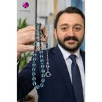 Silmaril Store Ay Yıldız Figürlü Sürmeli Kehribar Tesbih - Koleksiyonluk Erkek Hediyesi Tespih Mavi Kehribar