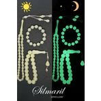 Silmaril Store Gecenin Parlayan Üçlüsü – Fosforlu Kedi Gözü Tespih & Bileklik Üçlü Set