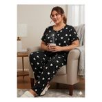 Silona Homewear Beyaz Kalp Desenli Düğmeli Büyük Beden Battal Boy Pijama Takımı
