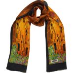 Silqoora %100 Ipek Şal Fular (27X135CM)-GUSTAV Klimt(The Kiss) - Çok Renkli