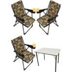 Silva 3 Adet Kamp Sandalyesi Bardaklıklı Lüks Piknik Sandalye Kamuflaj + Katlanır Mdf Masa - 6456 Ecorce Tube Marron - Polyester