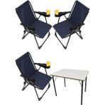 Silva 3 Adet Kamp Sandalyesi Bardaklıklı Lüks Piknik Sandalye Lacivert + Katlanır Mdf Masa - 6456 Ecorce Tube Marron - Polyester