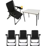 Silva 4 Adet Kamp Sandalyesi Bardaklıklı Lüks Piknik Sandalye Siyah + Katlanır Mdf Masa - 6456 Ecorce Tube Marron - Polyester