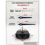 Silva Nature Akar Saat Mekanizması Sessiz Duvar Saat Mekanizması 14 mm Şaft -Kt Metal Akrep-Yelkovan-Saniye-Askılı - Siyah