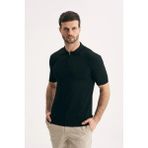 Silvano Erkek Fermuar Yakalı Fitilli Triko Tişört-Slim Fit Polo Yaka Örme - Siyah - XL