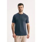 Silvano Erkek Hakim Yaka Düğmeli Slim Fit Merserize Dokulu Tişört - Mavi