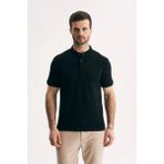 Silvano Erkek Hakim Yaka Düğmeli Slim Fit Merserize Dokulu Tişört - Siyah - 2XL