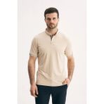 Silvano Erkek Yaka Içi Desenli Premium Slim Fit Polo Yaka Tişört - Krem - XL