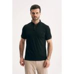 Silvano Erkek Yaka Içi Desenli Premium Slim Fit Polo Yaka Tişört - Siyah