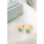 Silvano Jewelry 925 Ayar Gold Zirkon Taşlı Yuvarlak Aralık Ayı Blue Topaz Gümüş Küpe