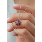 Silvano Jewelry 925 Ayar Gümüş 4 Katman Mor Lotus Çiçeği Kolye
