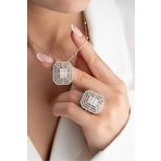Silvano Jewelry 925 Ayar Gümüş Baget Taşlı (Kolye-Yüzük) Seti
