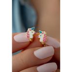 Silvano Jewelry 925 Ayar Gümüş Gold Mineli Unicorn Küpe
