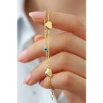 Silvano Jewelry 925 Ayar Gümüş Kalpli Nazarlı Çiftli Bileklik