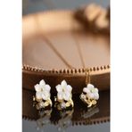Silvano Jewelry 925 Ayar Gümüş Sedefli Gül Kolye-Küpe Seti