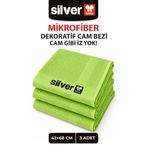 SİLVER HOME Dekoratif Mikrofiber Cam Bezi 42x68 cm 200 GSM Yeşil İz Bırakmaz Süper Emici Cam Ayna Pencere Duşakabin Silme Bezi