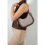 Silver & Polo Silver Polo SP1168 Kadın Omuz Çantası Ekose Line Kare Kahve Sarı-Kahve
