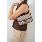 Silver & Polo Silver Polo SP1171 Kadın Omuz Çantası Ekose Line Kare Kahve Sarı-Kahve
