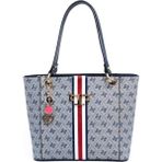Silver & Polo Silver Polo SP1176 Kadın Omuz Çantası Şeritli Monogram Gri-Lacivert
