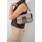Silver & Polo Silver Polo SP1179 Kadın Omuz Çantası Ekose Line Kare Kahve Sarı-Kahve