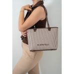 Silver & Polo Silver Polo SP1204 Kadın Omuz Çantası Ekose Line Kare Kahve Sarı-Kahve