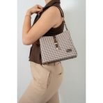 Silver & Polo Silver Polo SP974 Kadın Omuz Çantası Ekose Line Kare Kahve Sarı-Kahve