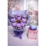 Silver Seasons Işıklı Ayıcıklı Hediye Buketi ve Orta Boy Kar Küresi
