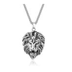 Silver Taçlı Aslan Figür Çelik Kolye
