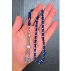 SİLVERA TELKARİ Erkek Mavi Sürmeli Toz Kehribar Tesbih 12x7,5 mm BT016
