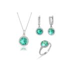 Silveranka 925 Ayar Gümüş Paraiba Yuvarlak Taşlı Takı Seti